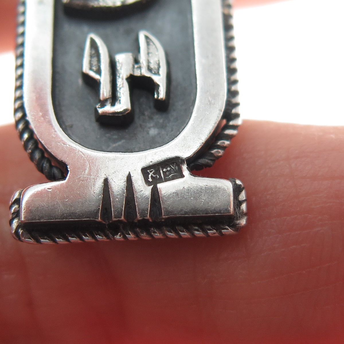 800 Silver Vintage Egypt Cartouche Double Sided Oxidized Pendant