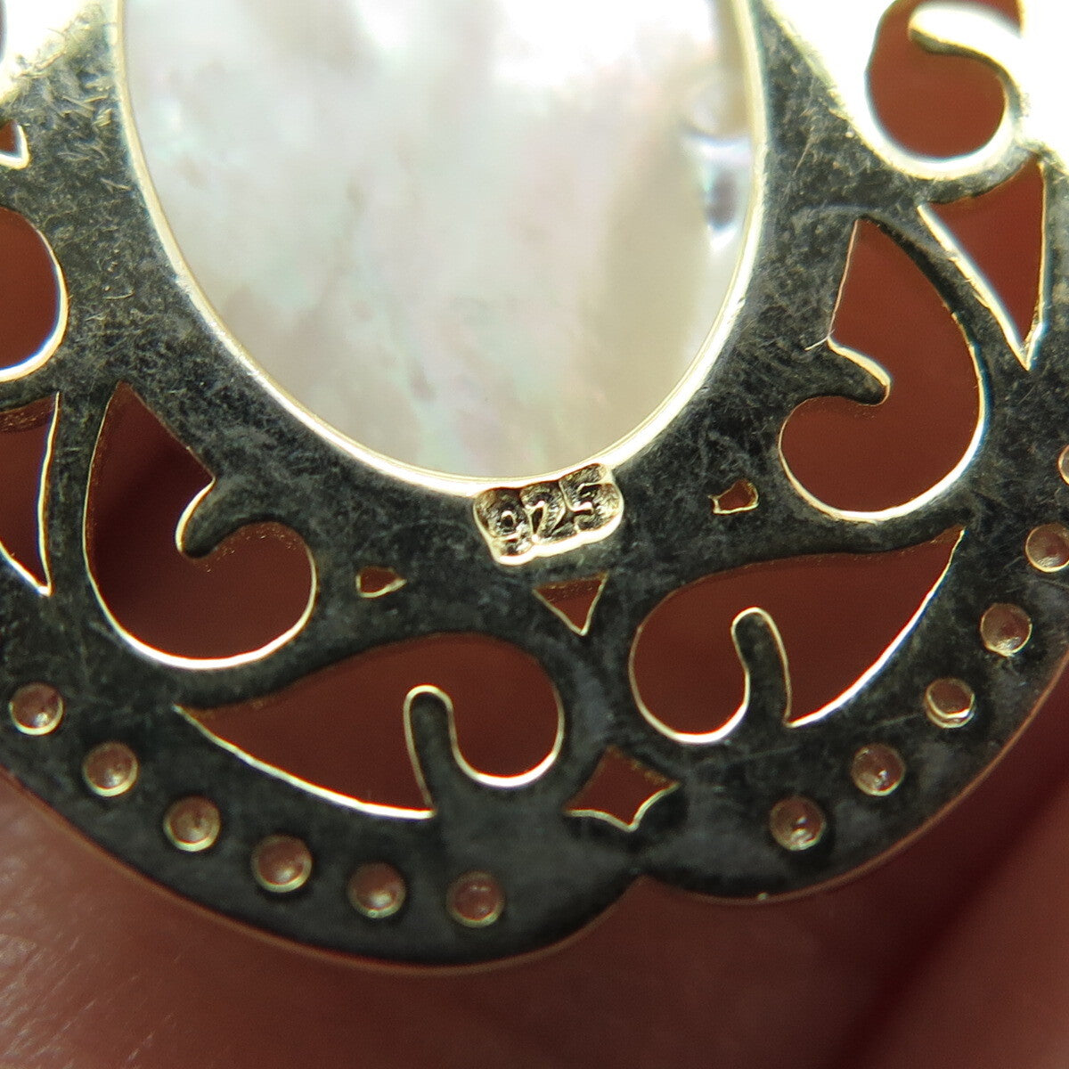 925 Sterling Silver Gold Plated Mother-of-Pearl & C Z Religious Theme Pendant