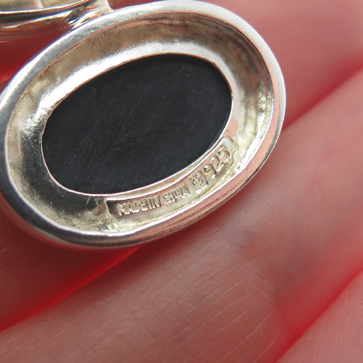 MICHELLE ALBALA 925 Sterling Silver Vintage Real Mosaic Opal Inlay Slide Pendant