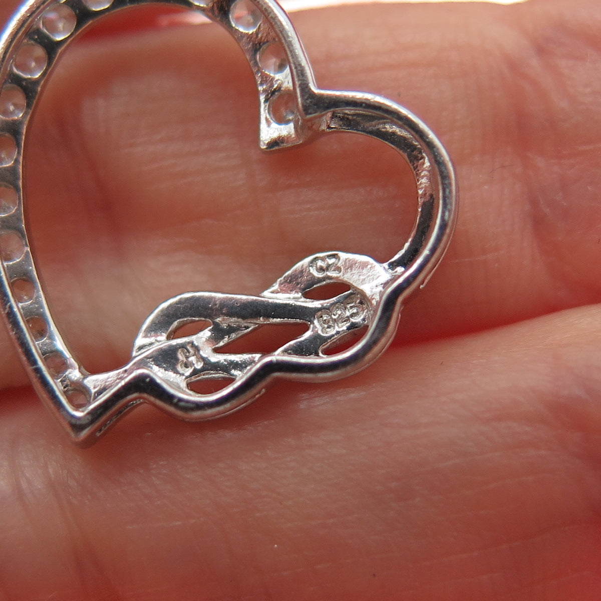 925 Sterling Silver Round-Cut C Z Love Knot Heart Minimalist Slide Charm Pendant