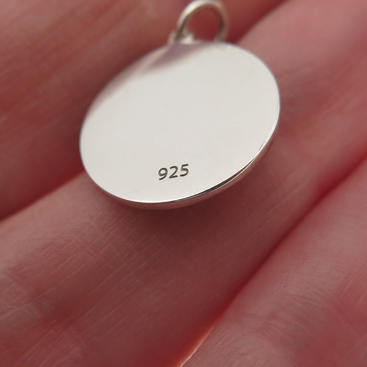 925 Sterling Silver Pink Enamel Rose Round Tag Mini Charm Pendant