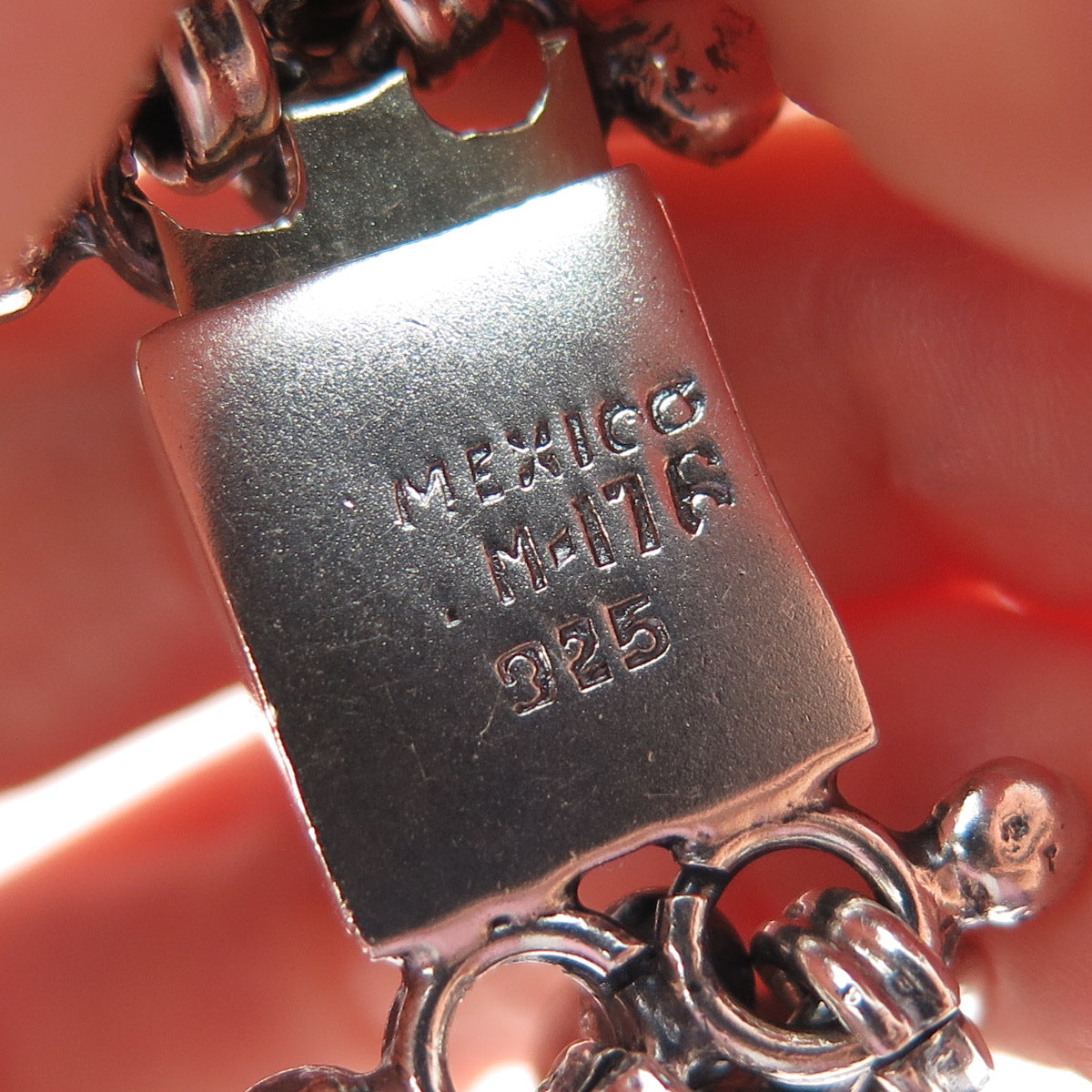 925 Sterling Silver Vintage Mexico Modernist Flower Beaded Bracelet 7.25"