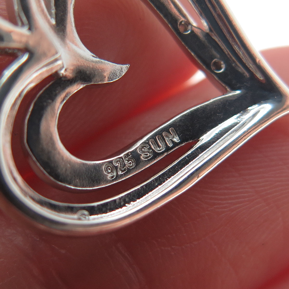 SUN 925 Sterling Silver Real Diamond Accent Double Heart Minimalist Pendant