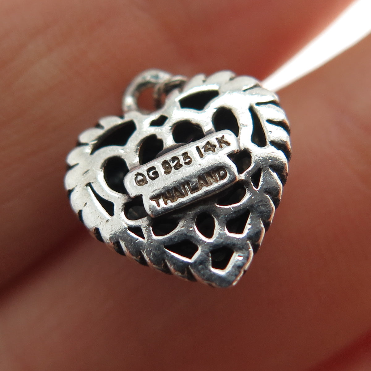 925 Sterling Silver 14K Gold Real Diamond Drop Heart Centerpiece Necklace Part