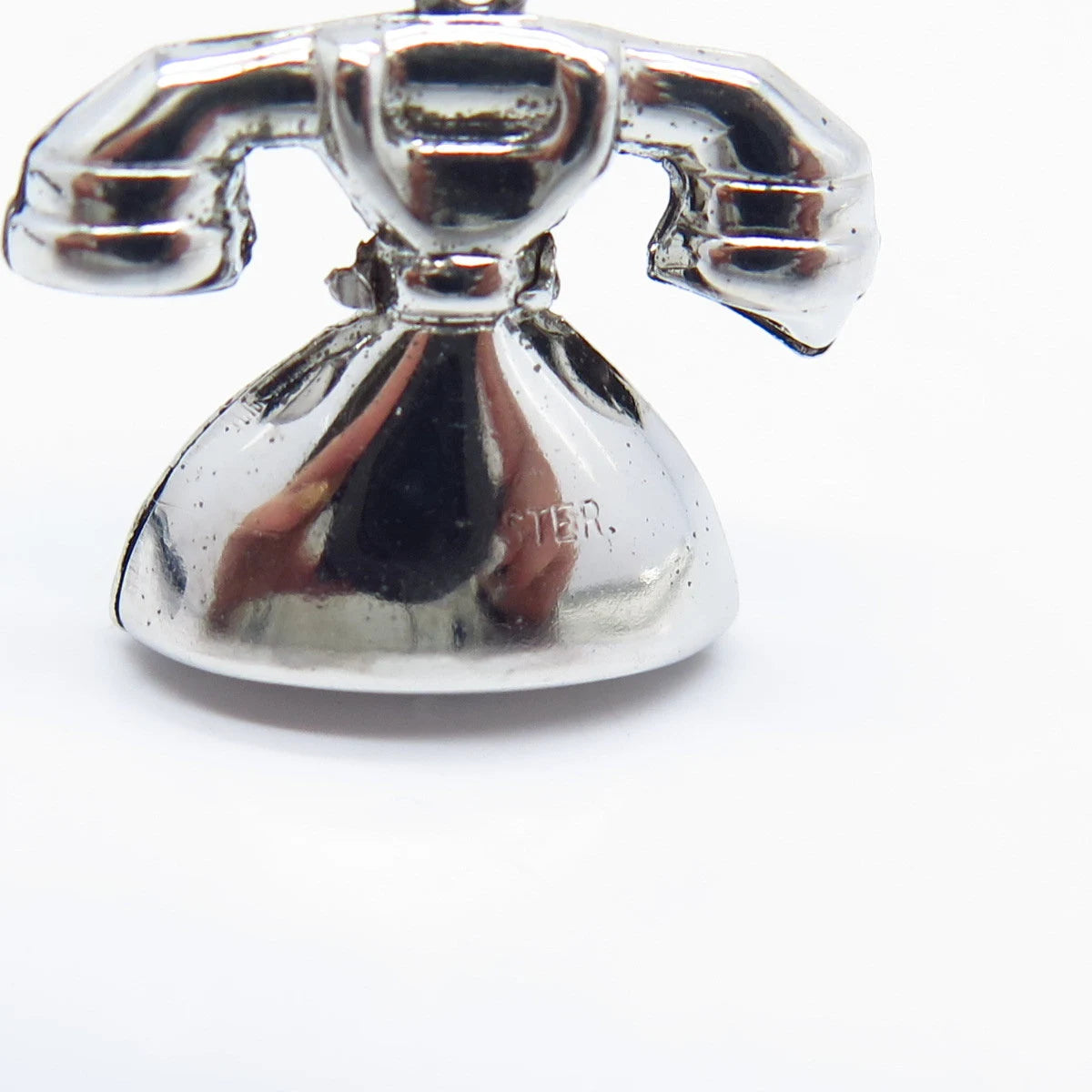 925 Sterling Silver Vintage Retro Rotary Phone Movable Charm Pendant