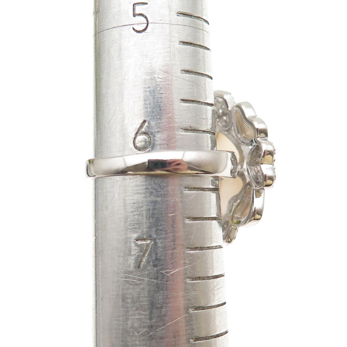 925 Sterling Silver Vintage Real MOP & C Z Heart Cluster Ring Size 6.25