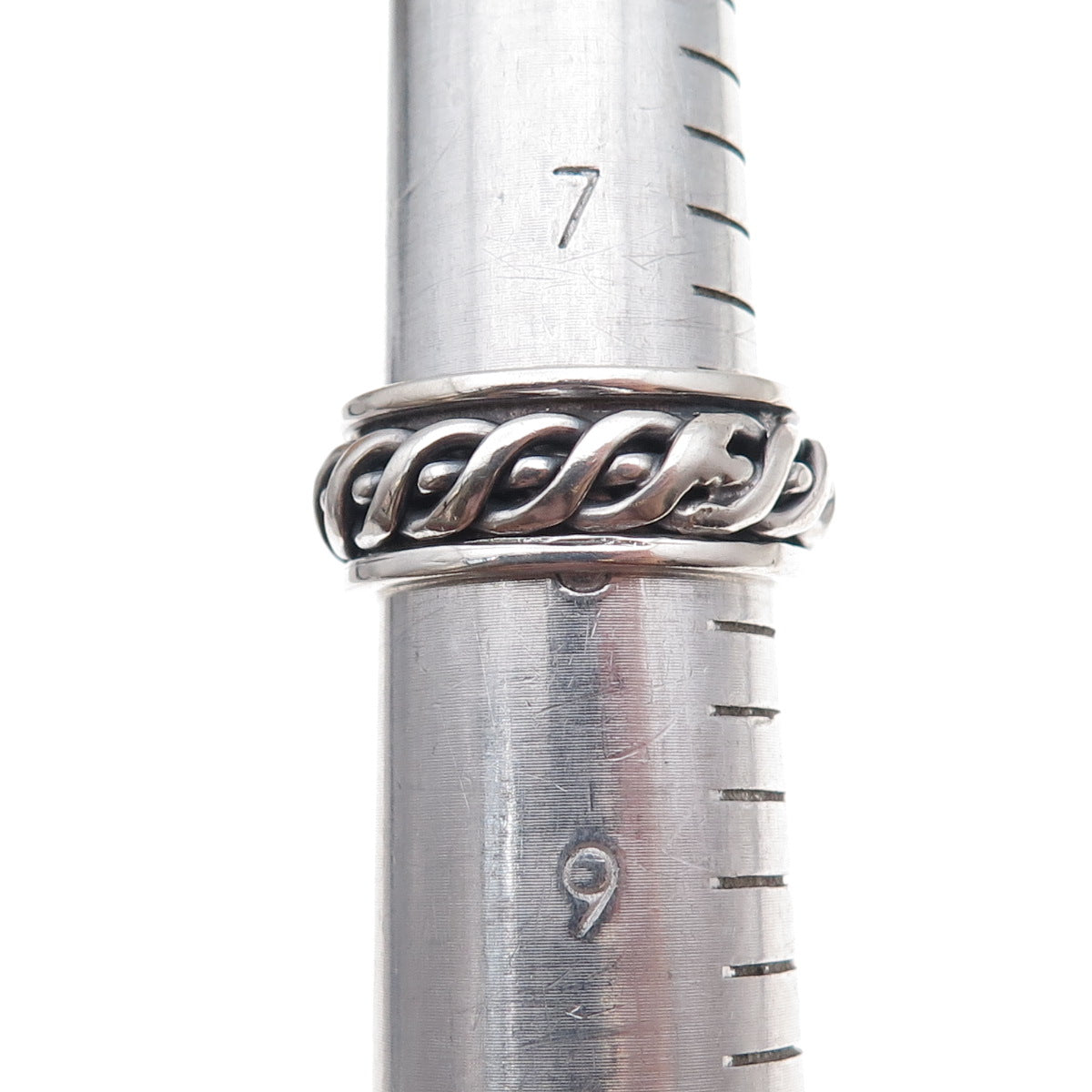 925 Sterling Silver Vintage Woven Oxidized Rotating Band Ring Size 8