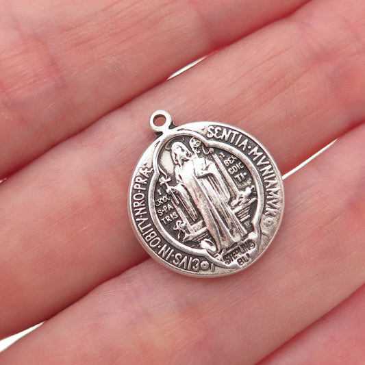 Bliss 925 Sterling Silver Vintage Crucifix Saint Benedict Oxidized Charm Pendant