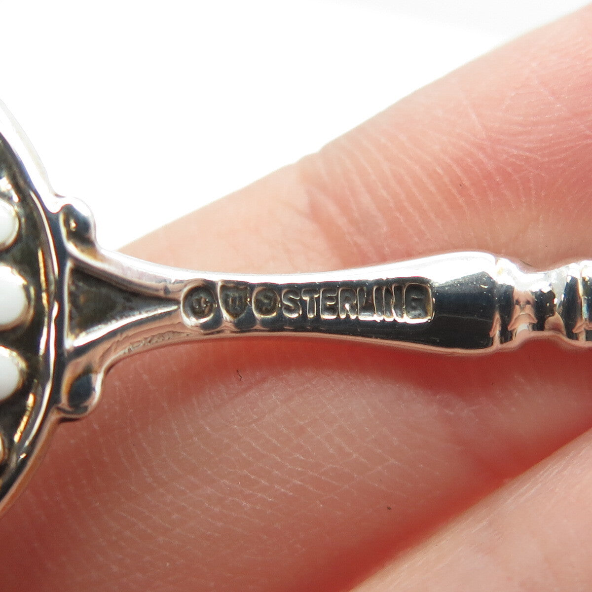 WATSON 925 Sterling Silver Vintage Blue & White Guilloche Enamel Coffee Spoon