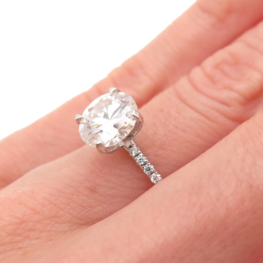 925 Sterling Silver Real Round-Cut Moissanite Engagement Ring Size 5.75
