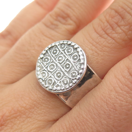 PAUL BRACKNA 925 Sterling Silver Vintage Modernist Disc Oxidized Ring Size 7.5