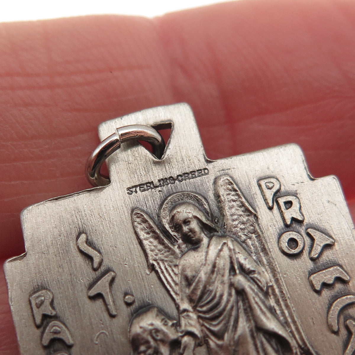 Creed 925 Sterling Silver Antique Art Deco St. Mary & St. Raphael Charm Pendant