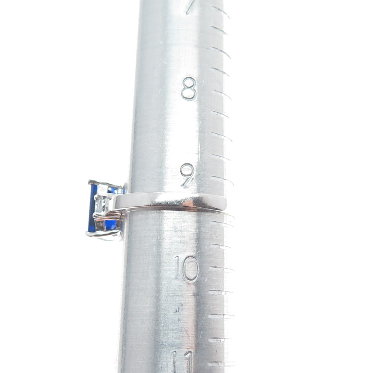 925 Sterling Silver Blue & White Multi-Cut Shaped C Z Ring Size 9.5