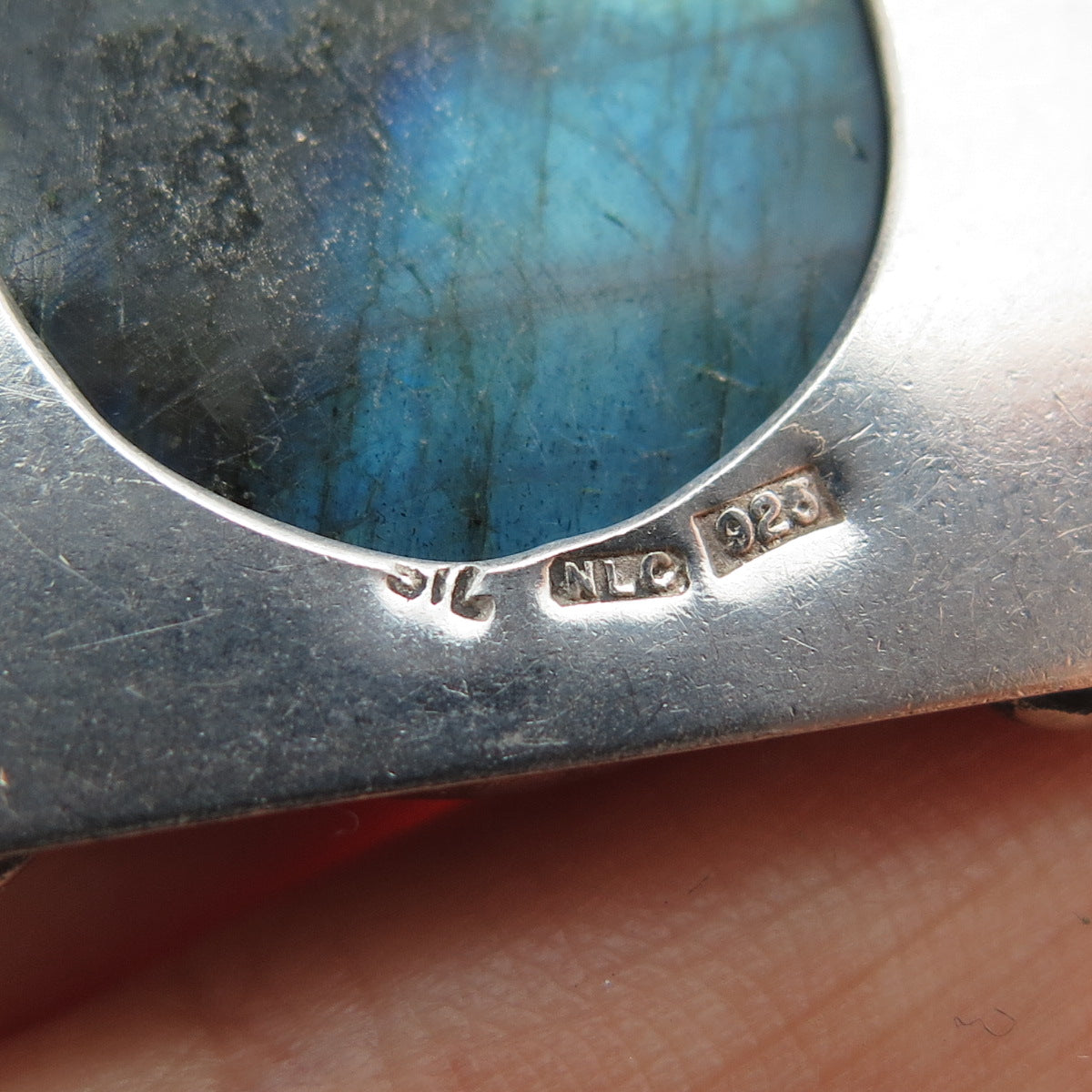 925 Sterling Vintage NLC Australia Real Labradorite Modernist Slide Pendant