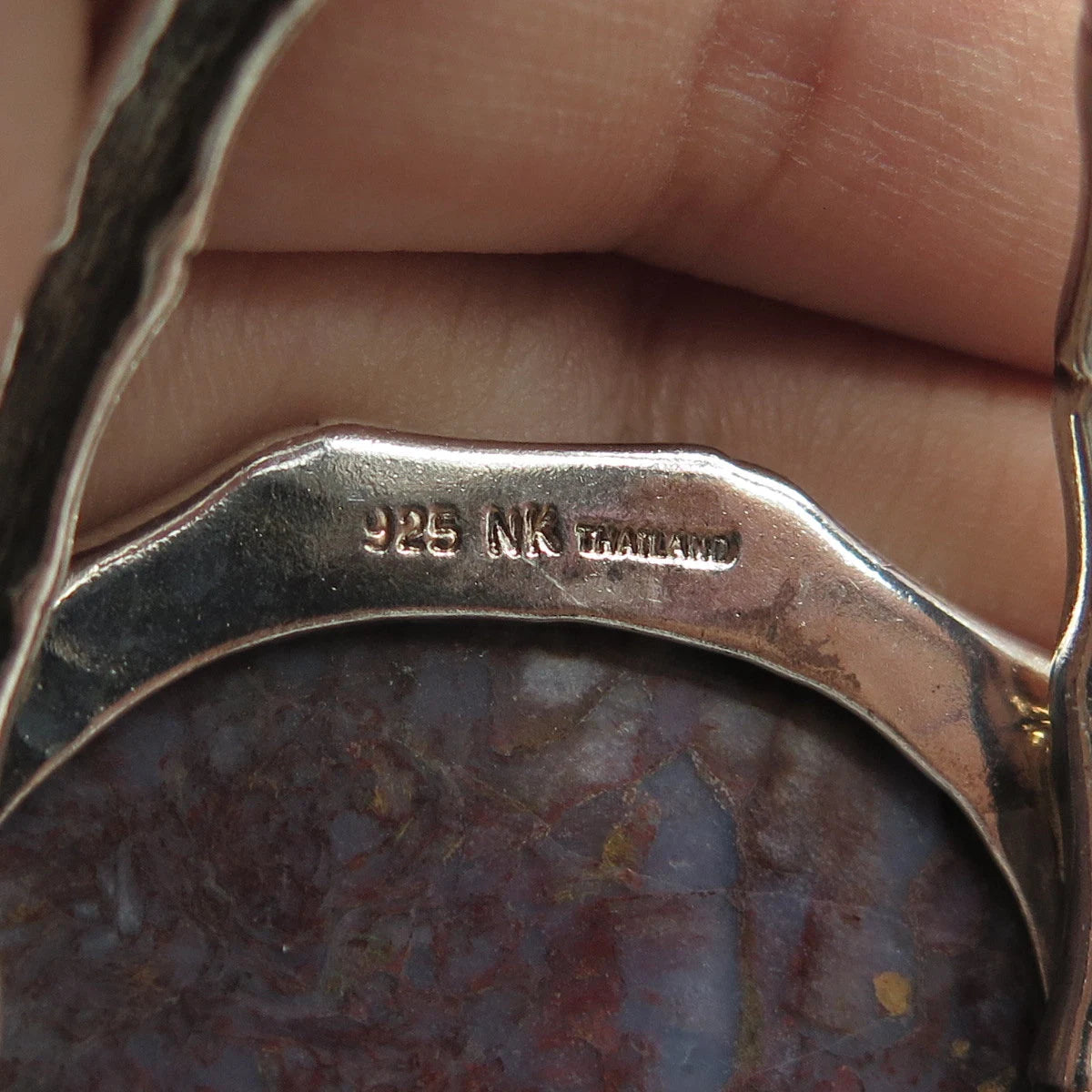 925 Sterling Silver Vintage Real Cabochon Agate Adjustable Cuff Bracelet 6.5"