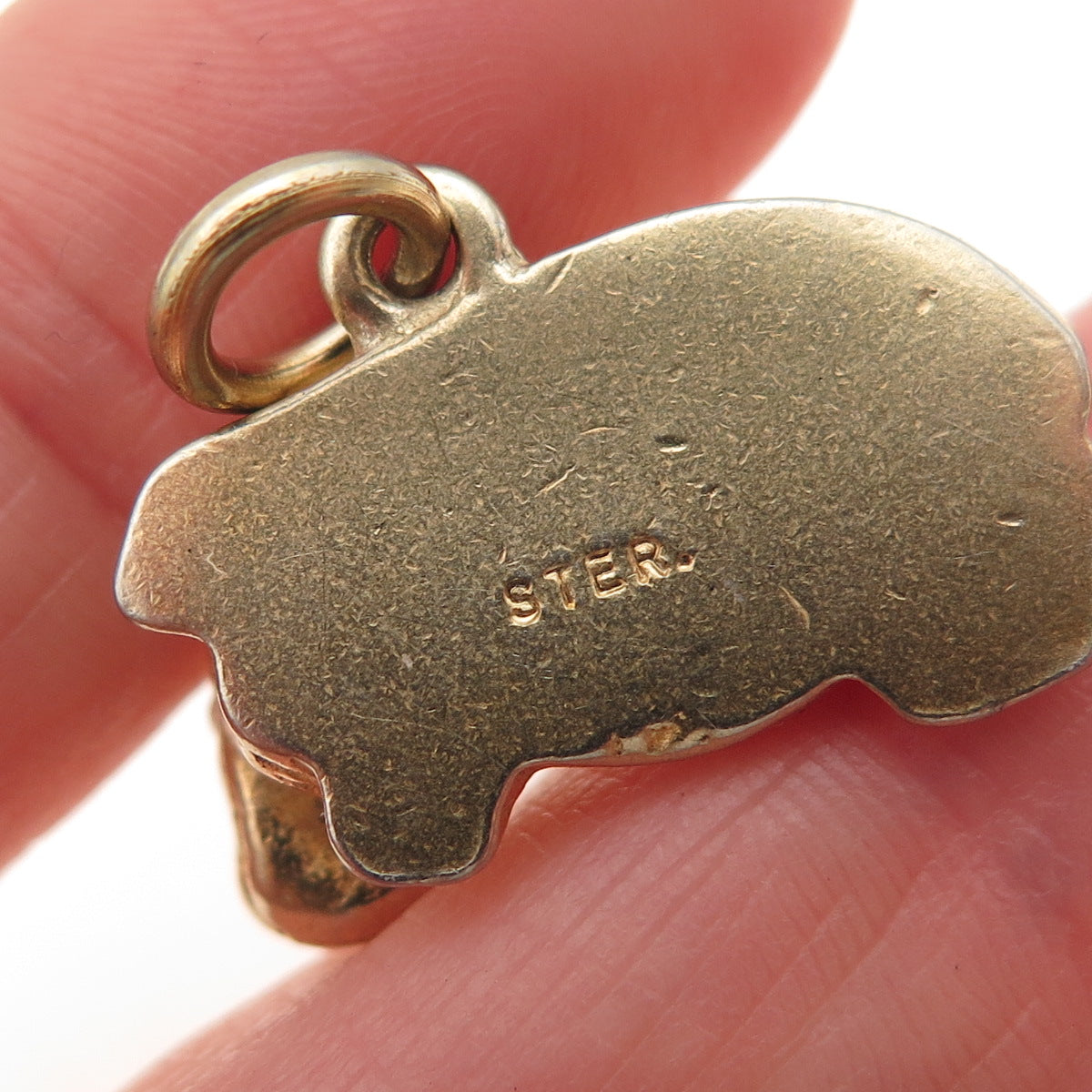 925 Sterling Silver Gold Plated Vintage Hippopotamus Charm Pendant