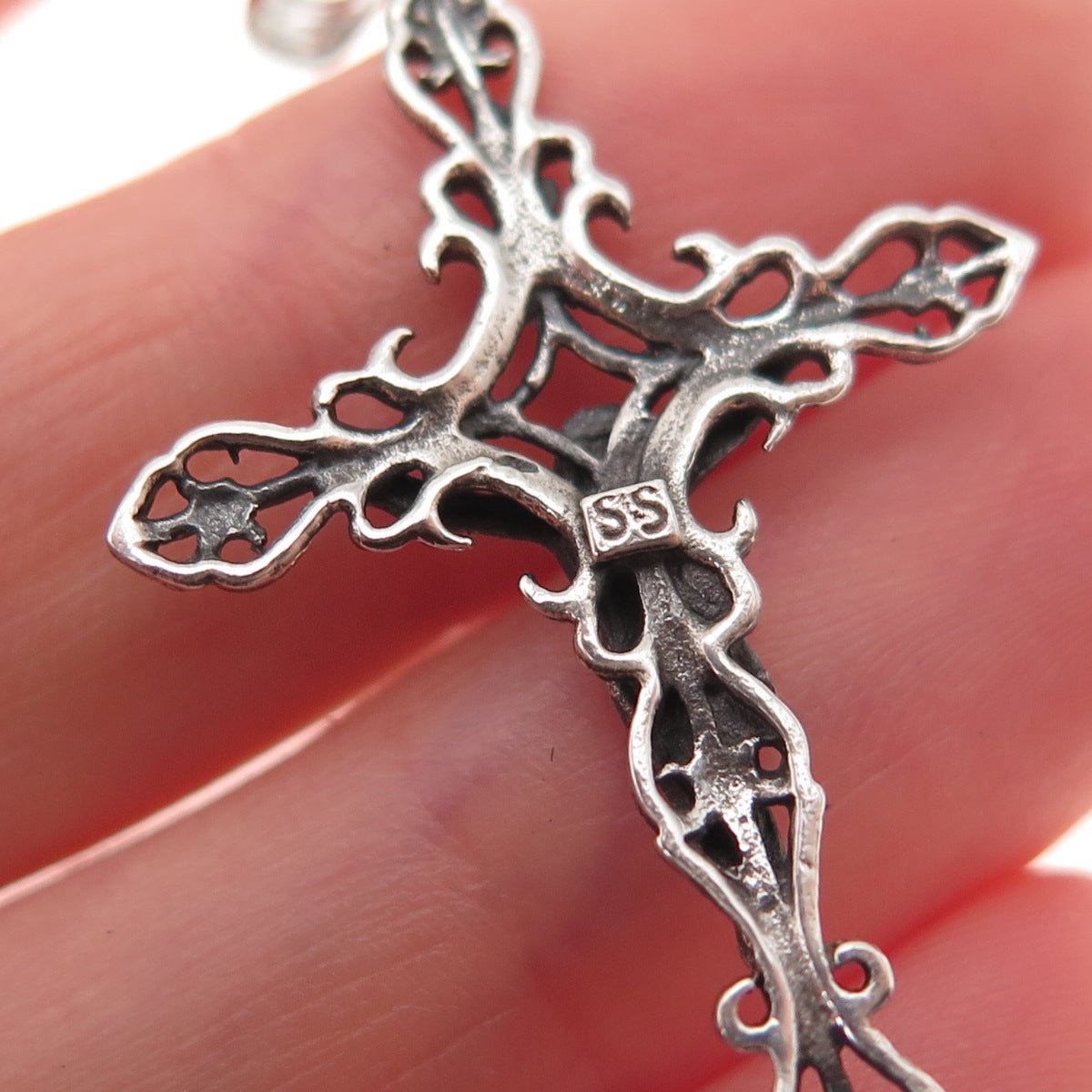 925 Sterling Silver Vintage Crucifix Cross Oxidized Charm Pendant