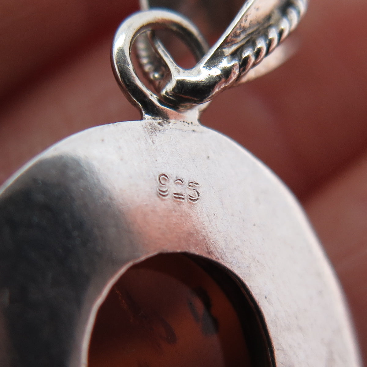 925 Sterling Silver Vintage Real Amber Dotted Charm Pendant