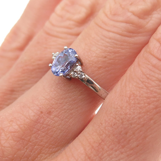 Chuck Clemency 925 Sterling Silver Real Tanzanite & White Topaz Ring Size 8