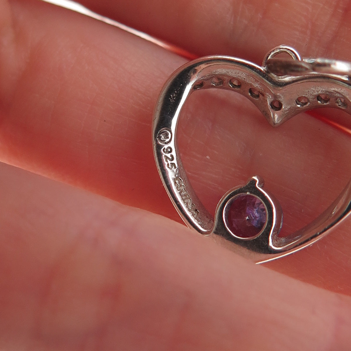 925 Sterling Silver Round-Cut Purple & White C Z Heart Mini Charm Pendant