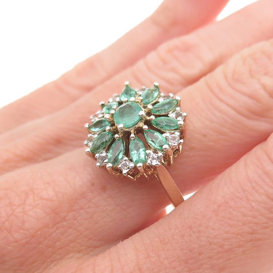 Stauer 925 Sterling Silver Gold Plated Real Emerald & White Topaz Ring Size 9