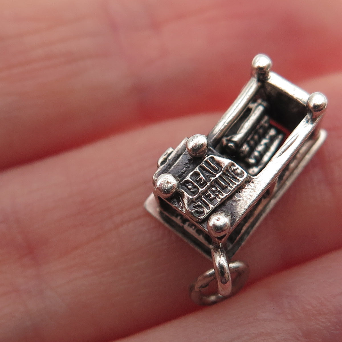 BEAU 925 Sterling Silver Vintage Work Desk Oxidized 3D Mini Charm Pendant