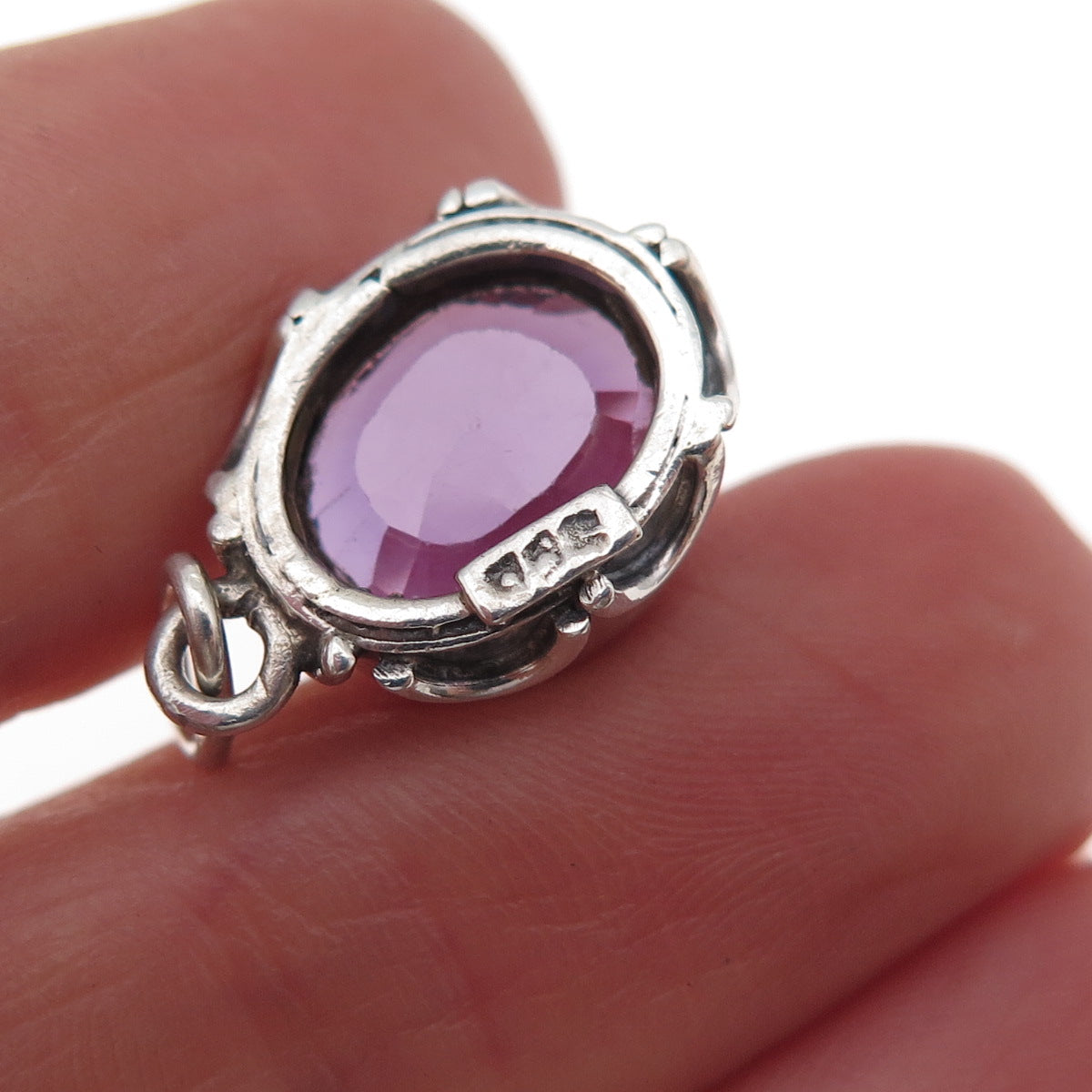925 Sterling Silver Vintage Lab-Created Peacock Sapphire Oxidized Charm Pendant