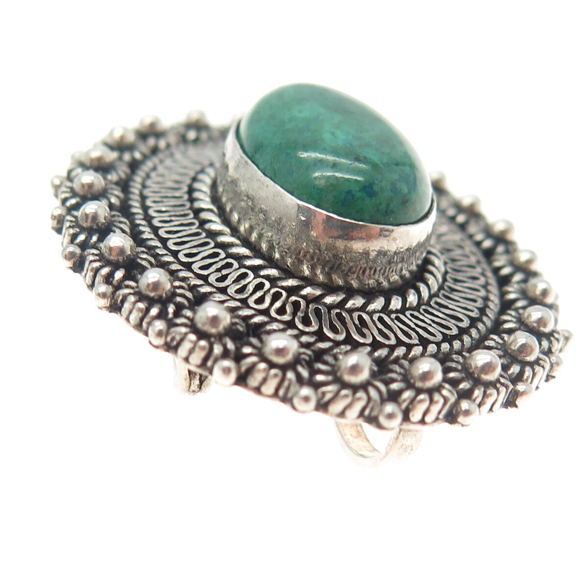 925 Sterling Silver Vintage Real Jade Gemstone Ethnic Pin Brooch / Pendant