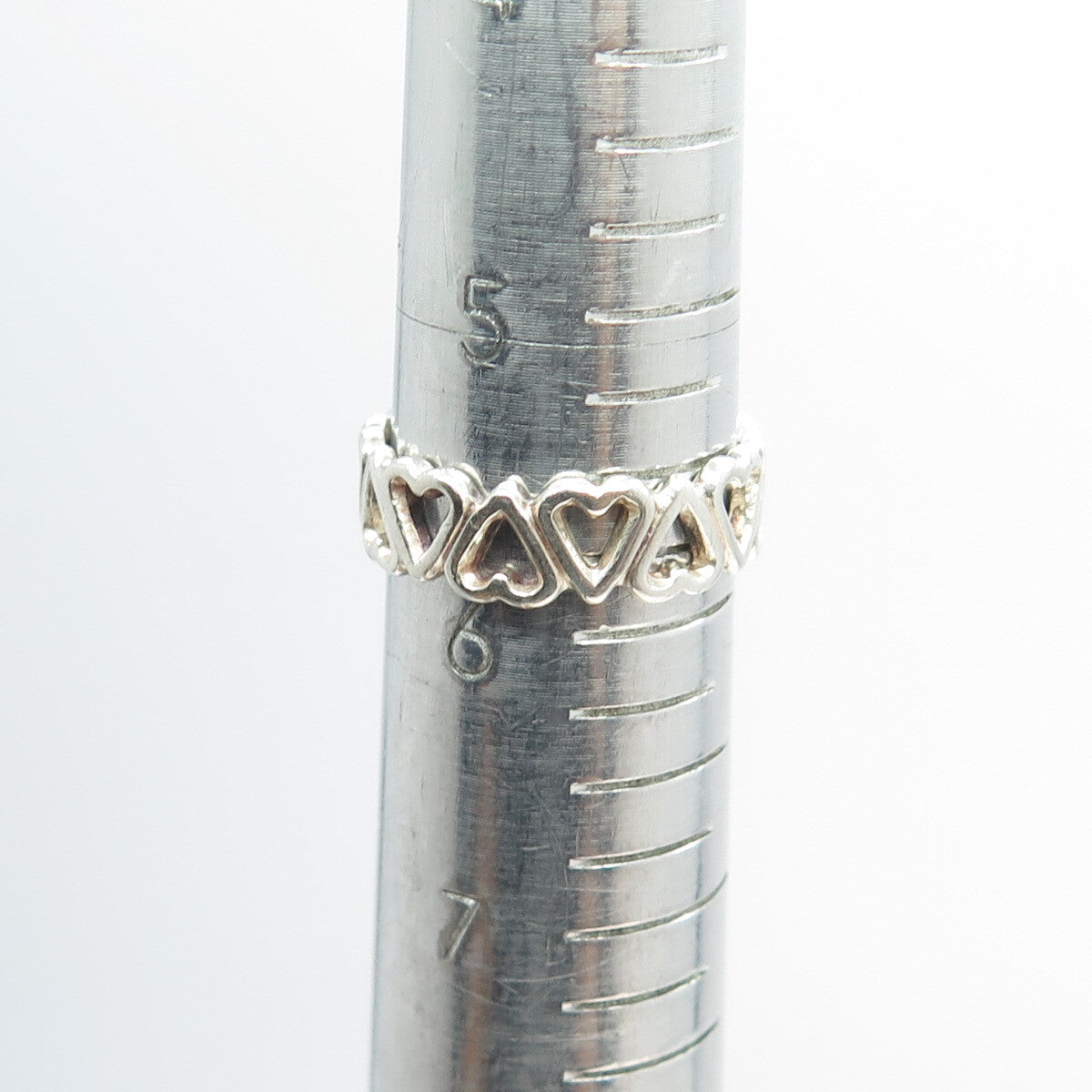 925 Sterling Silver Vintage All Around Heart Link Band Ring Size 5.75