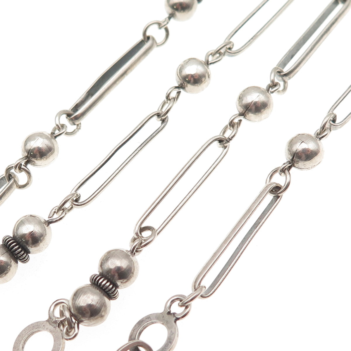 925 Sterling Silver Antique Art Deco Cannetille Beaded Bar Chain Necklace 24"