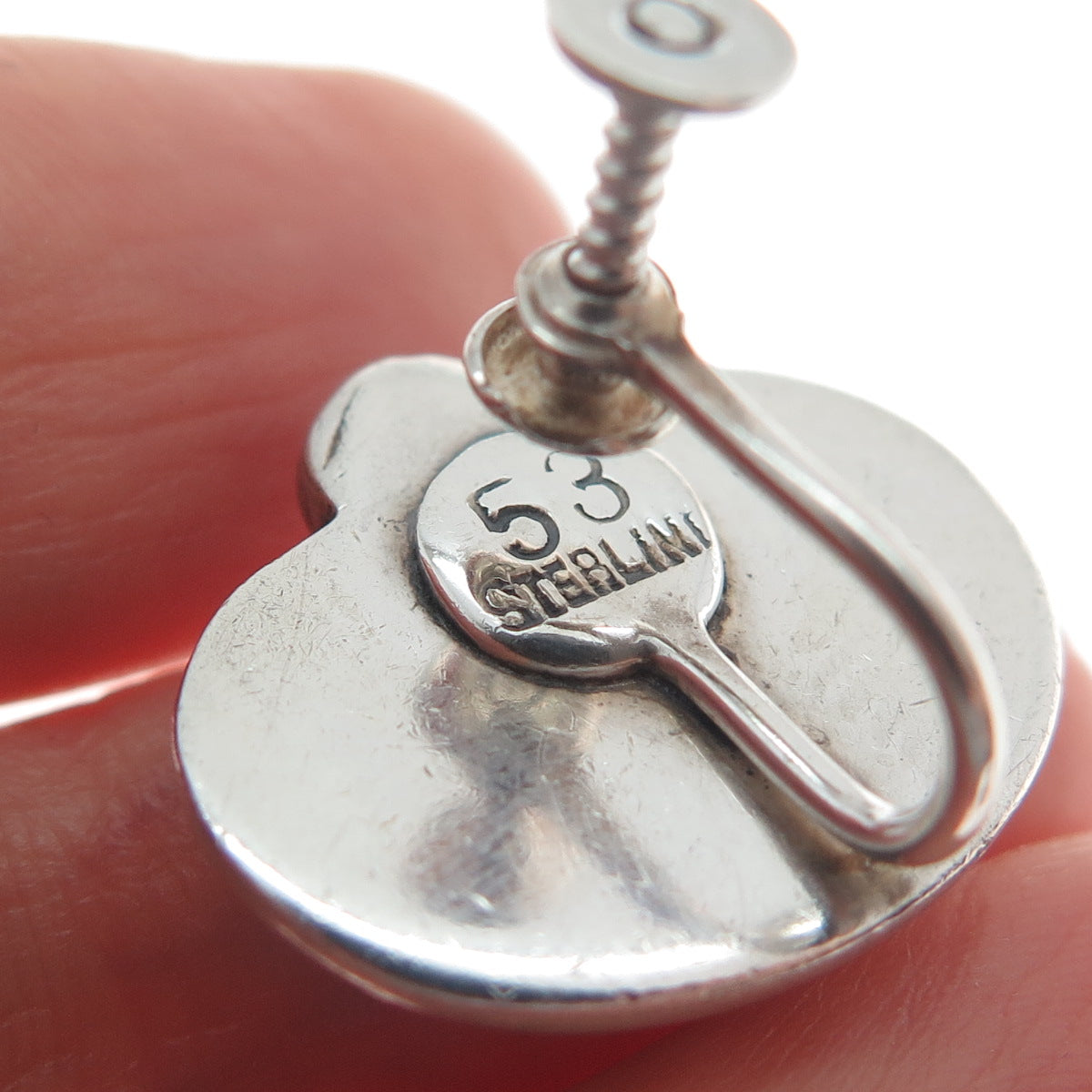 VICTORIA BRILLANTI Sterling Silver Vintage Mexico Heart Screw Back Earrings #53