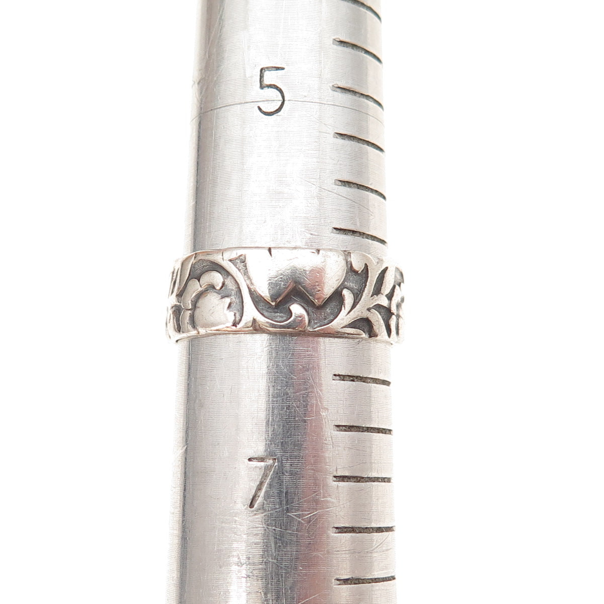 925 Sterling Silver Antique Art Deco Floral Oxidized Band Ring Size 6.25