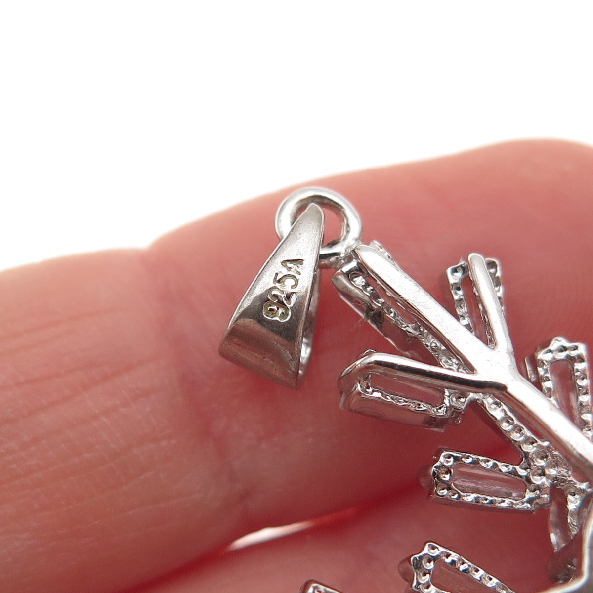 925 Sterling Silver Round & Tapered Baguette-Cut C Z Snowflake Charm Pendant
