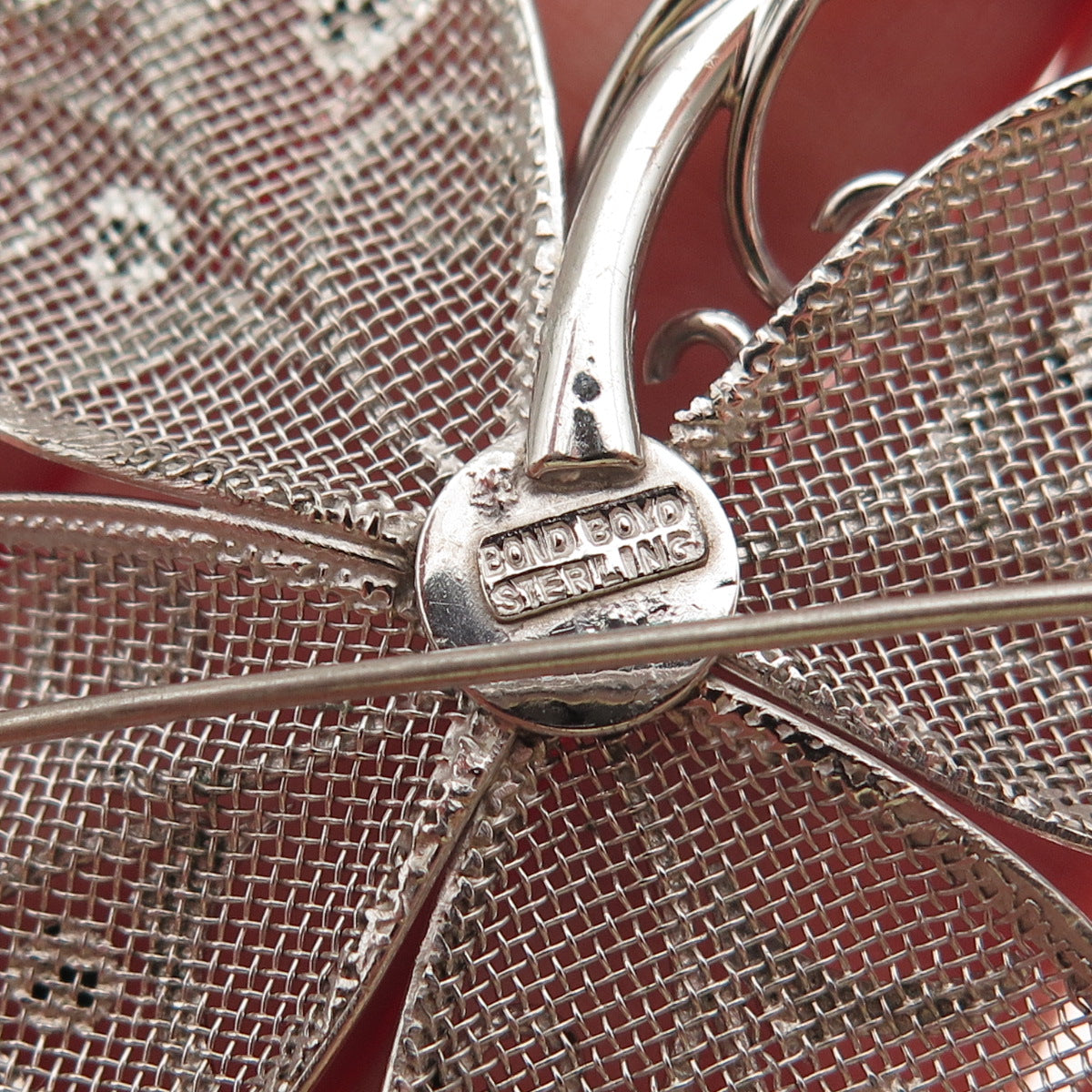 Bond Boyd 925 Sterling Silver Vintage Blue Rhinestone Clover Pin Brooch