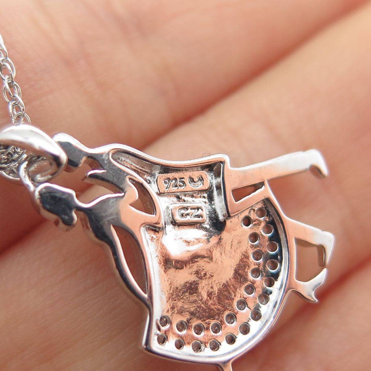 925 Sterling Silver Round-Cut C Z Dancing Couple Singapore Chain Necklace 18"