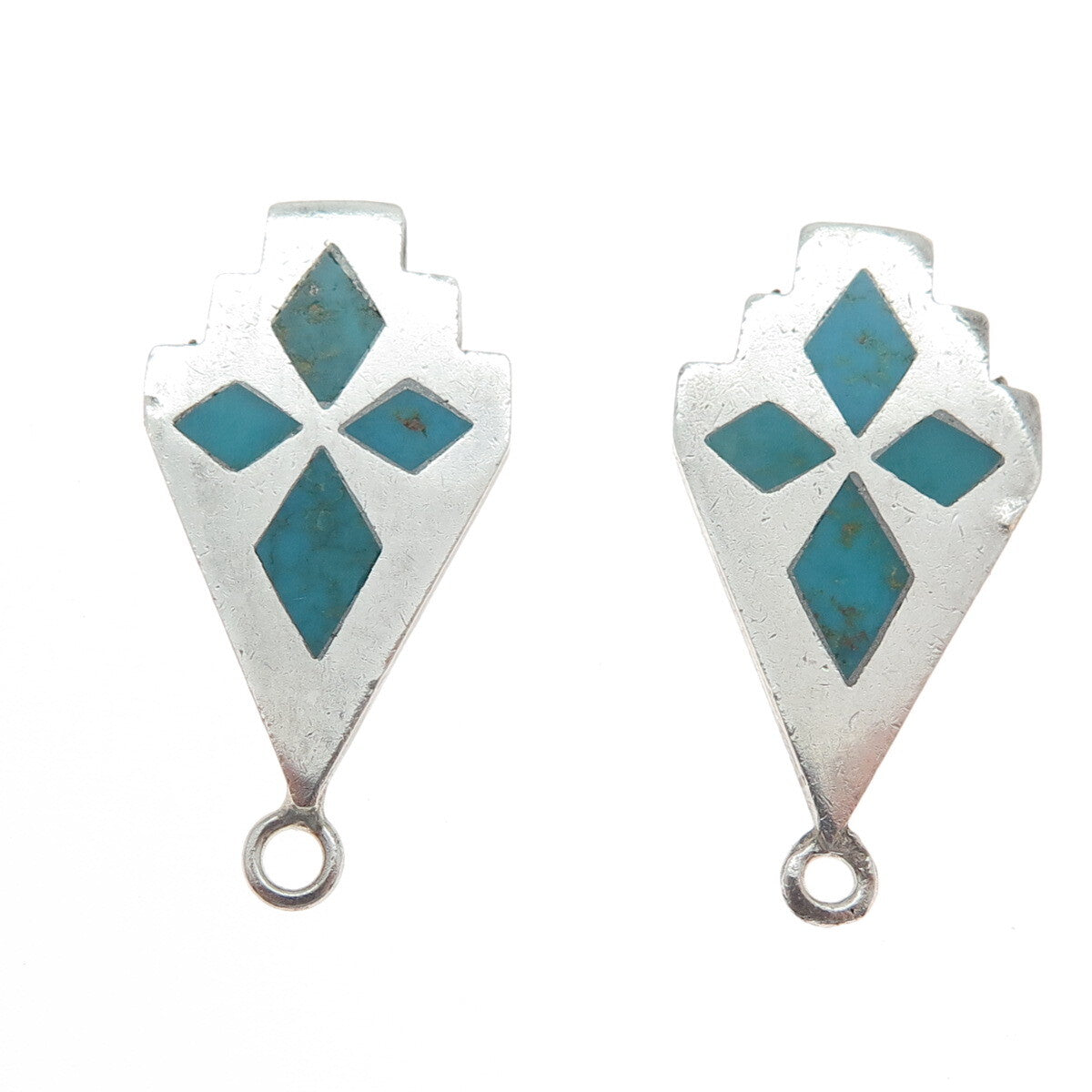 Old Pawn 925 Sterling Silver Vintage Turquoise Gem Tribal Jacket Earrings
