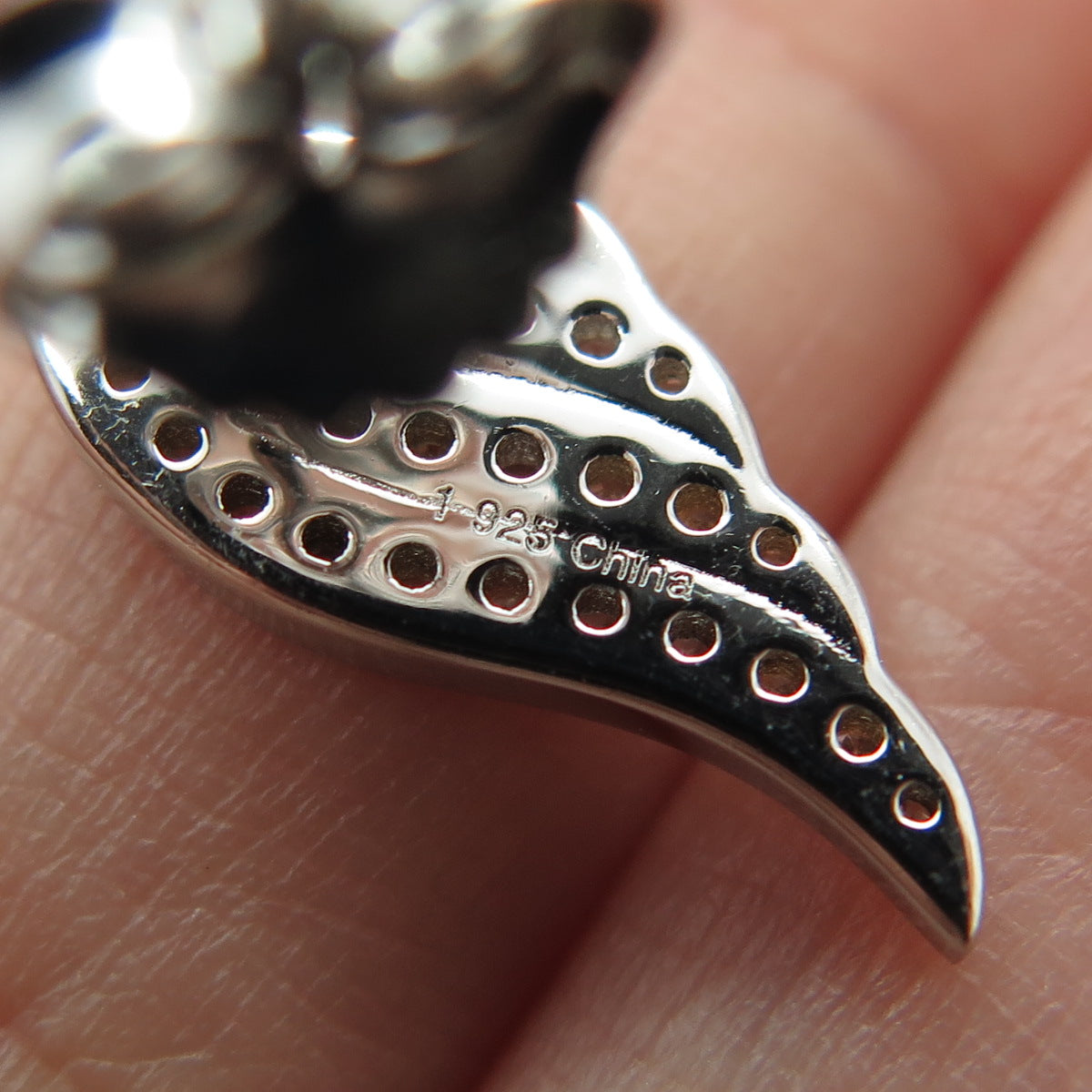 925 Sterling Silver 2-Tone Real Round-Cut Diamond Angel Wing Earrings