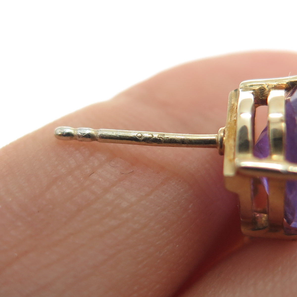 925 Sterling Silver Gold Plated Real Milky Aquamarine & Amethyst Dangle Earrings