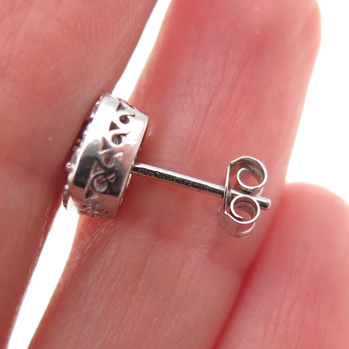925 Sterling Silver Real Round-Cut Diamond Stud Earrings