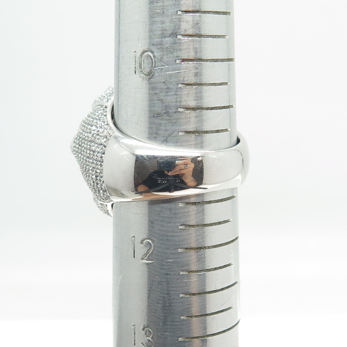 925 Sterling Silver Emerald-Cut & Round-Cut Shaped C Z Cross Dome Ring Size 11.5
