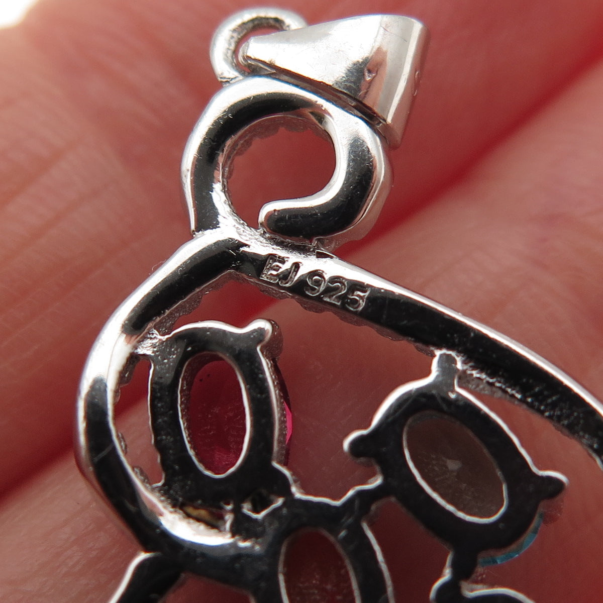 925 Sterling Silver Round & Oval-Cut Multi-Color C Z Charm Pendant