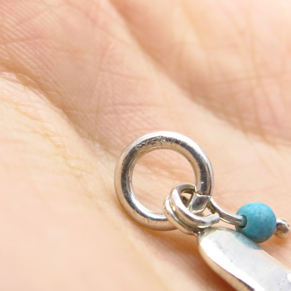 925 Sterling Silver Vintage Real Turquoise Gem Flip Flop Sandal Charm Pendant