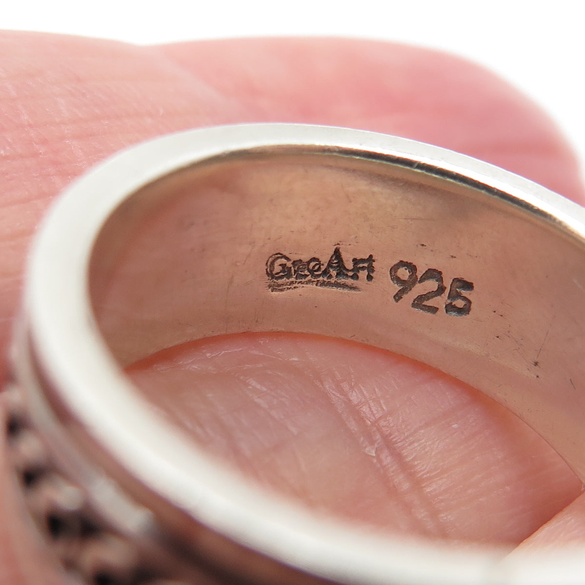 GEOART 925 Sterling Silver Vintage Spiral Oxidized Rotating Band Ring Size 8