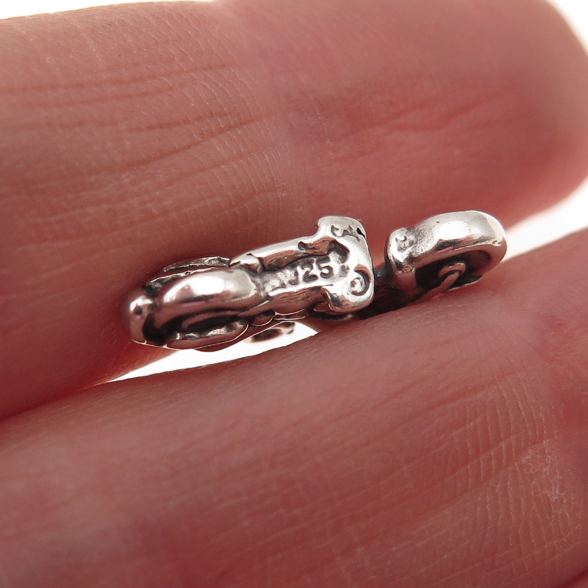925 Sterling Silver Vintage Motorcycle Oxidized 3D Charm Pendant