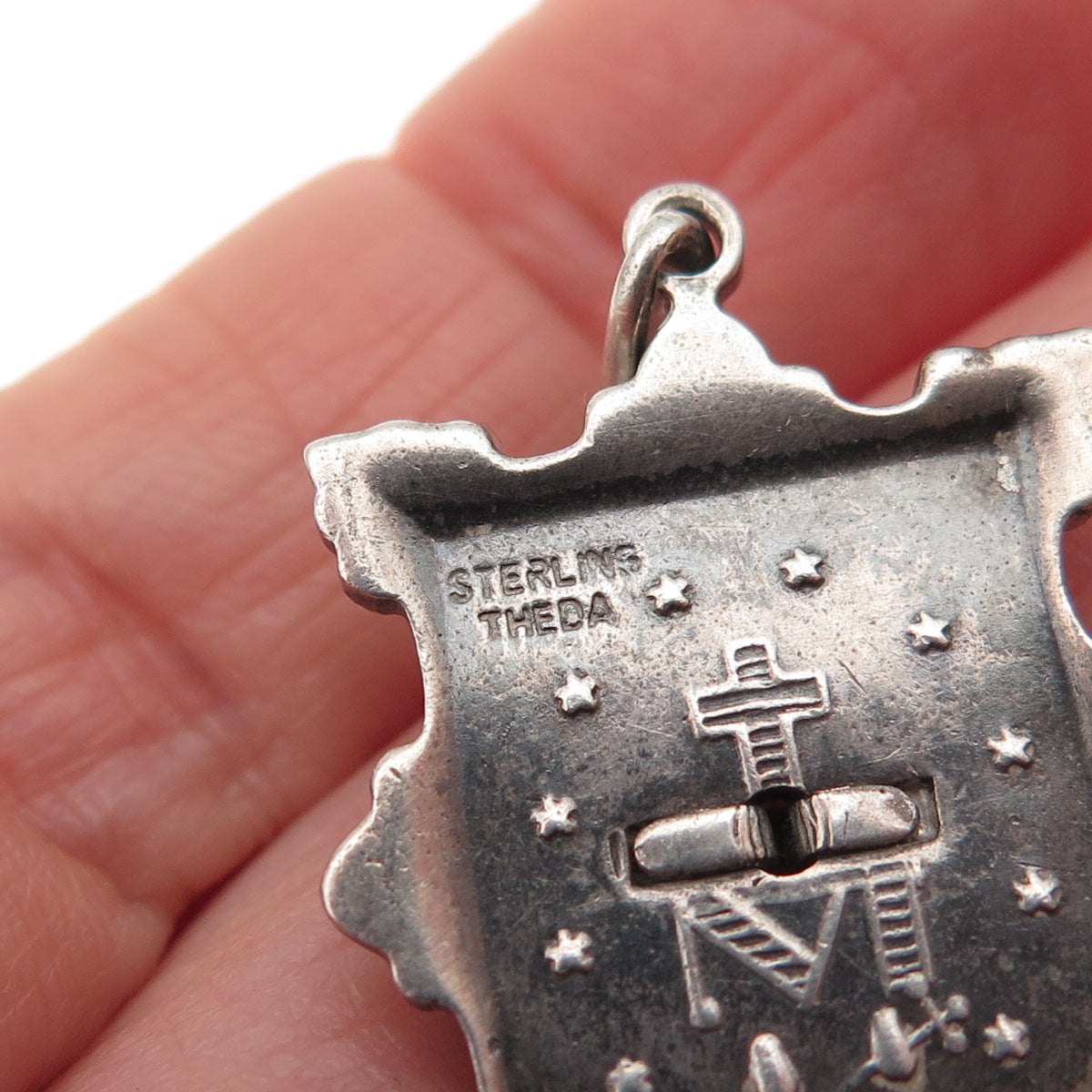 THEDA 925 Sterling Silver Antique Art Deco Real MOP & Marcasite St. Mary Pendant