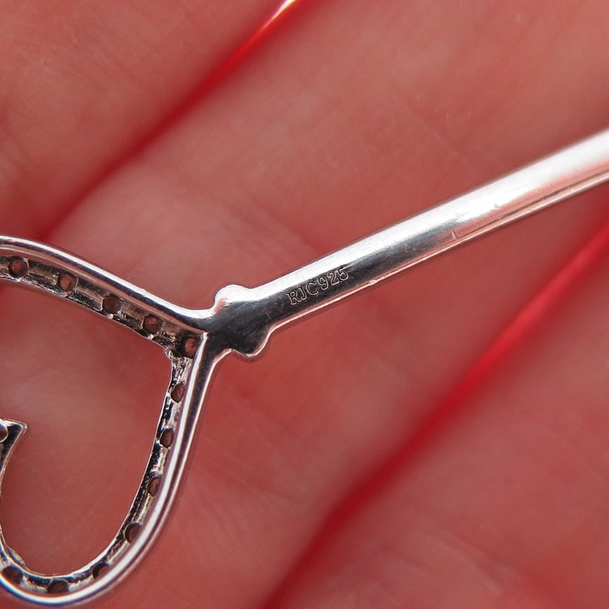 925 Sterling Silver Real Round-Cut Diamond Heart Key Charm Pendant
