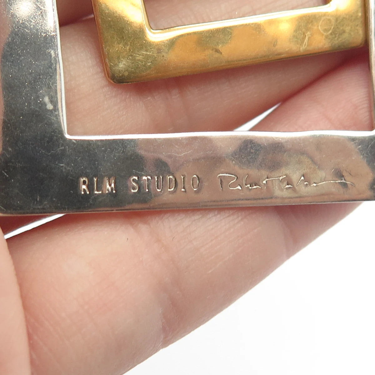 925 Sterling Silver 2-Tone Vintage Robert Lee Morris Open Triple Square Pendant