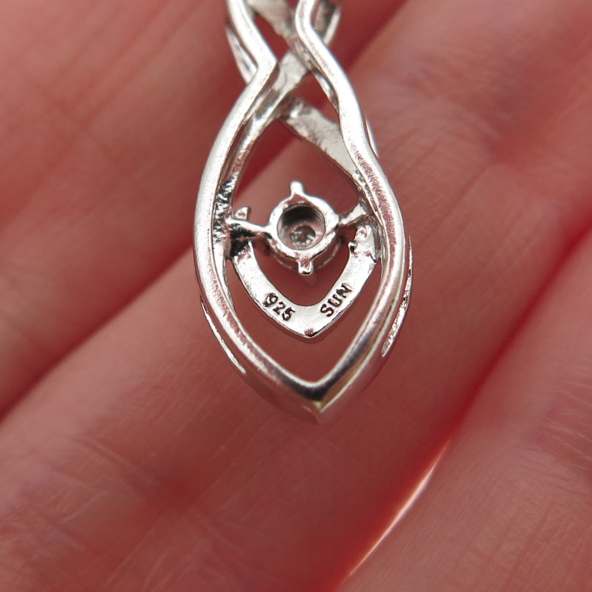 Sun 925 Sterling Silver 2-Tone Real Round-Cut Diamond Infinity Charm Pendant