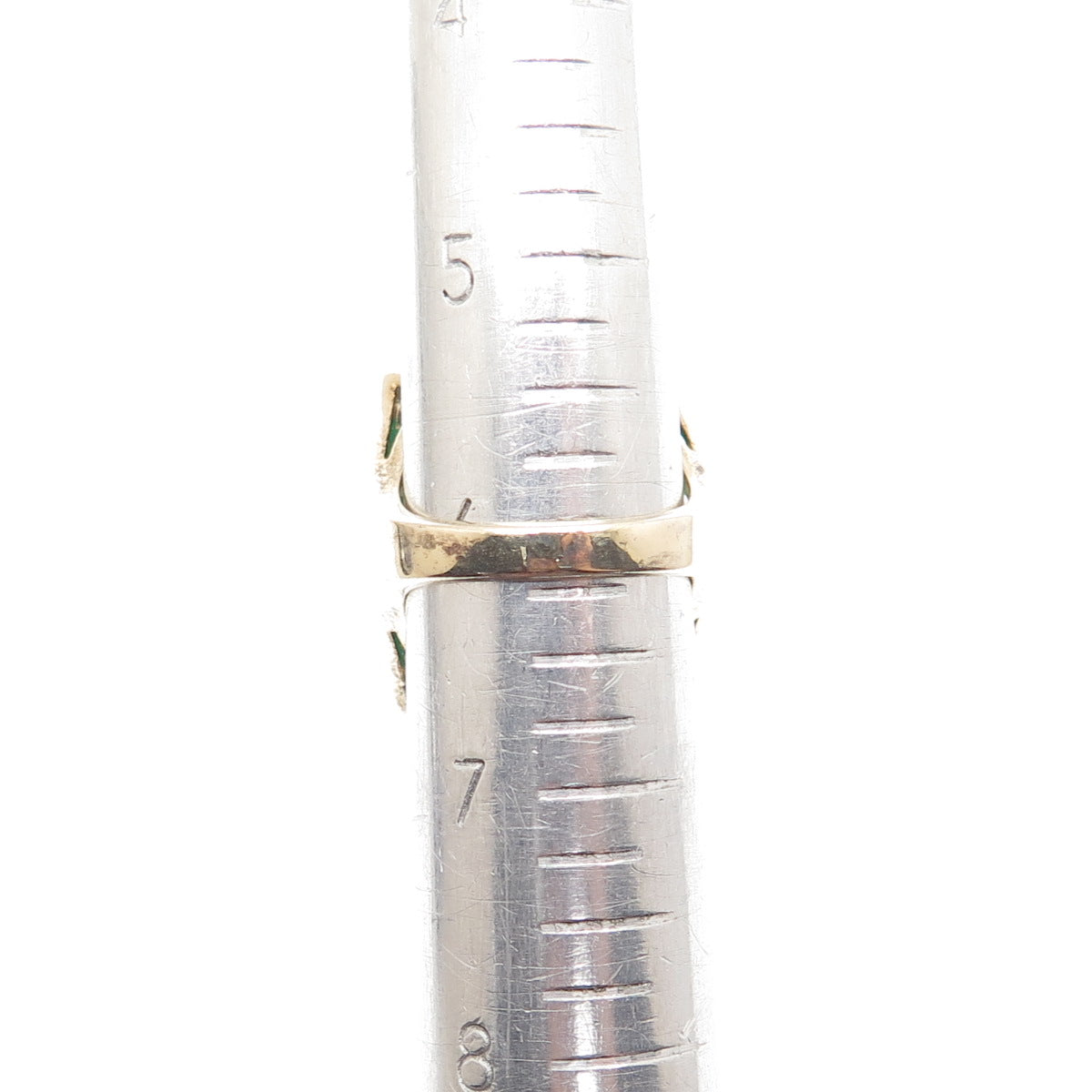 925 Sterling Gold Plated Real Green Onyx & White Topaz Statement Ring Size 6.25