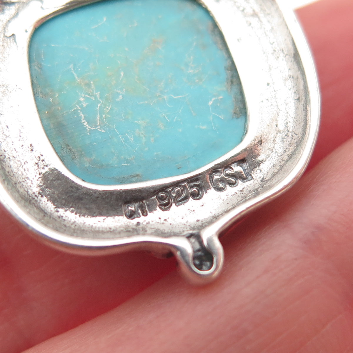GSJ Gold Stone 925 Sterling Silver Vintage Real Tyrone Turquoise Charm Pendant